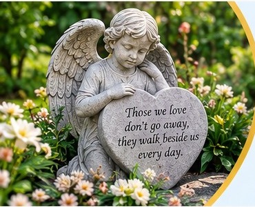 Memorial angel in flowers